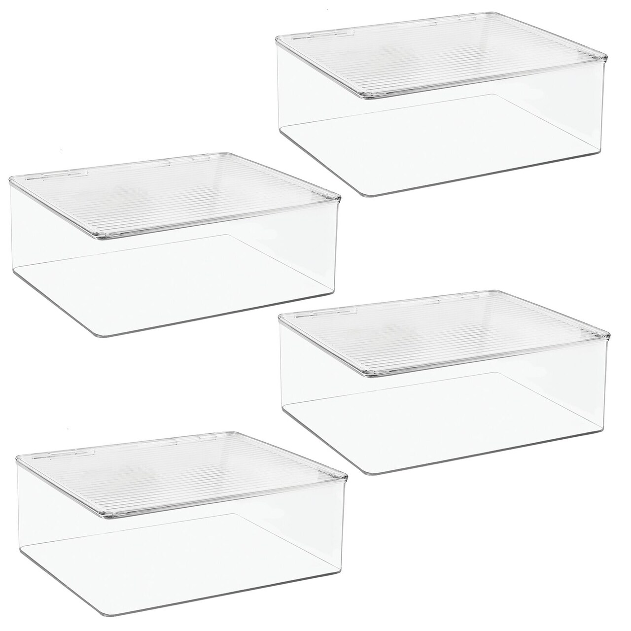 mDesign Plastic Craft Room Stackable Storage Box with Hinge Lid, 4 Pack, Clear